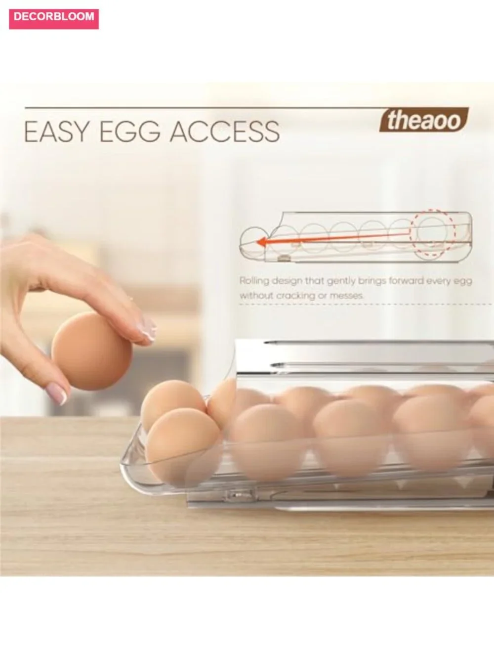 Stackable Egg Dispenser with Auto Rolling & Removable Tray, Clear 2-Pack